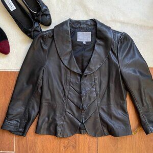 Classiques Entier soft black leather ruffle front jacket